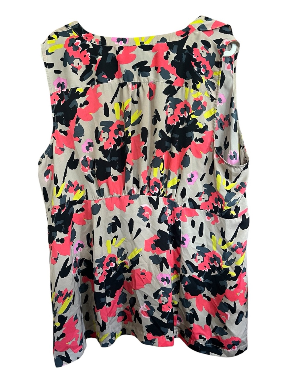 Sleeveless Floral Print Women’s Blouse in Coral & Black w/Neon